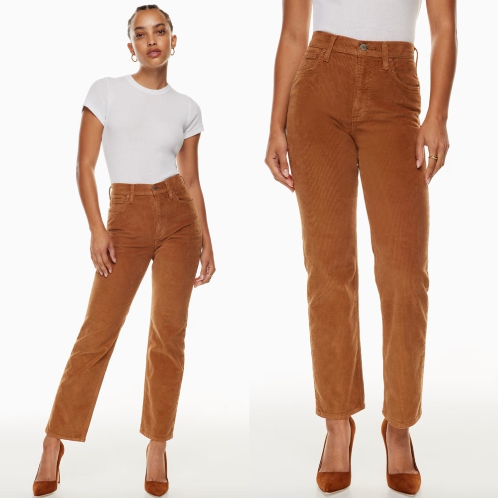 Aritzia Denim Forum The Arlo High Rise Straight 28L Corduroy Pants Brown, Sz 25